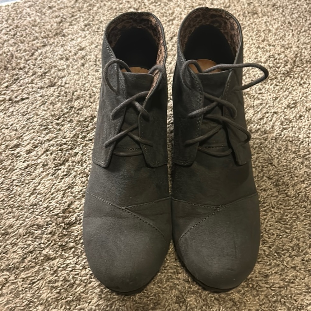 Grey suede wedge booties